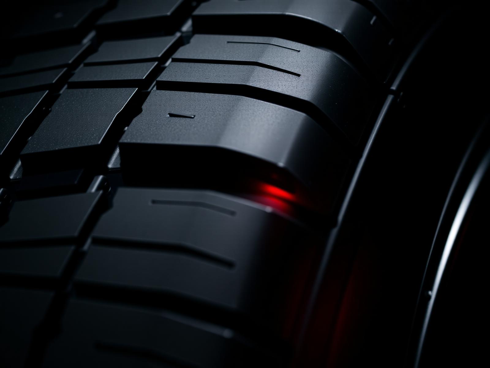 Close-up of fresh, deep tread pattern on a brand new tire