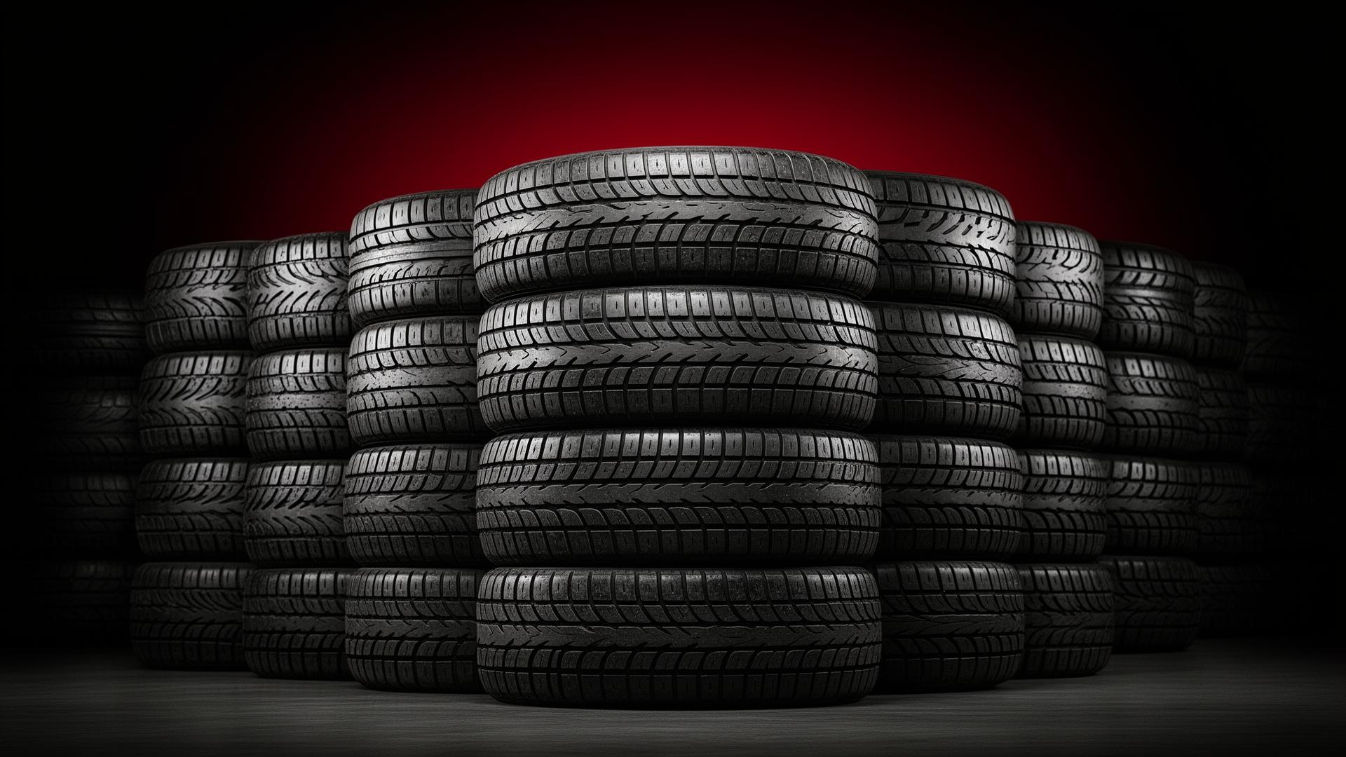 Stacks of new and used tires available in all sizes